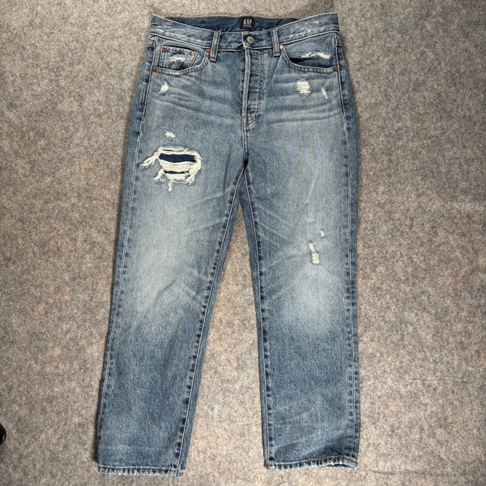 GAP Destructed Boyfriend Jeans Distressed Button Fly 2 26 Mid Rise Faded Whisker